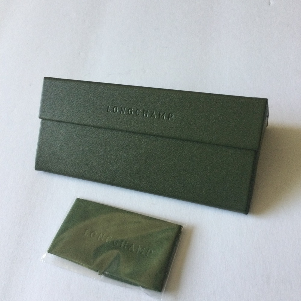 LONGCHAMP FOLDING SUNGLASSES CASE GREEN WITH CLEANING CLOTH